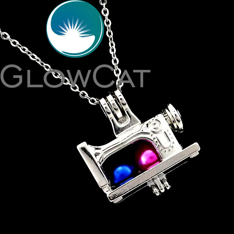 

R-K672 Sewing Machine Beads Cage Pendant Essential Oil Diffuser Aromatherapy Pearl Cage Locket Necklace Girl Women Gift