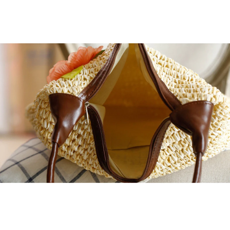 Сумка на плечо женская с богемным цветком Повседневная Соломенная Сумочка из