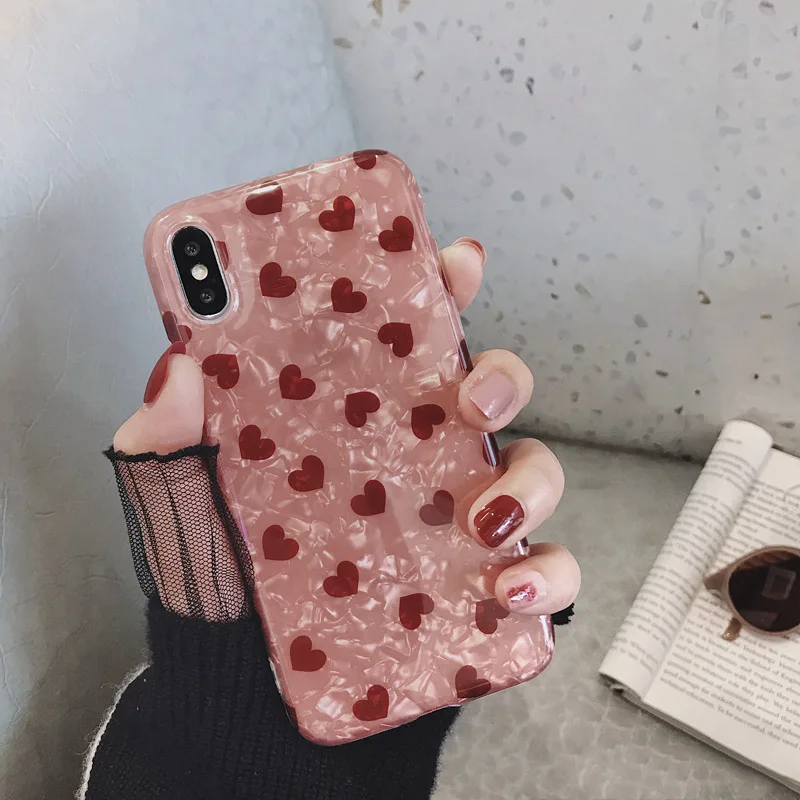 Чехол для телефона с сердечками iphone XR Max X XS 6 6S 7 8 plus раковины сердечки мягкий