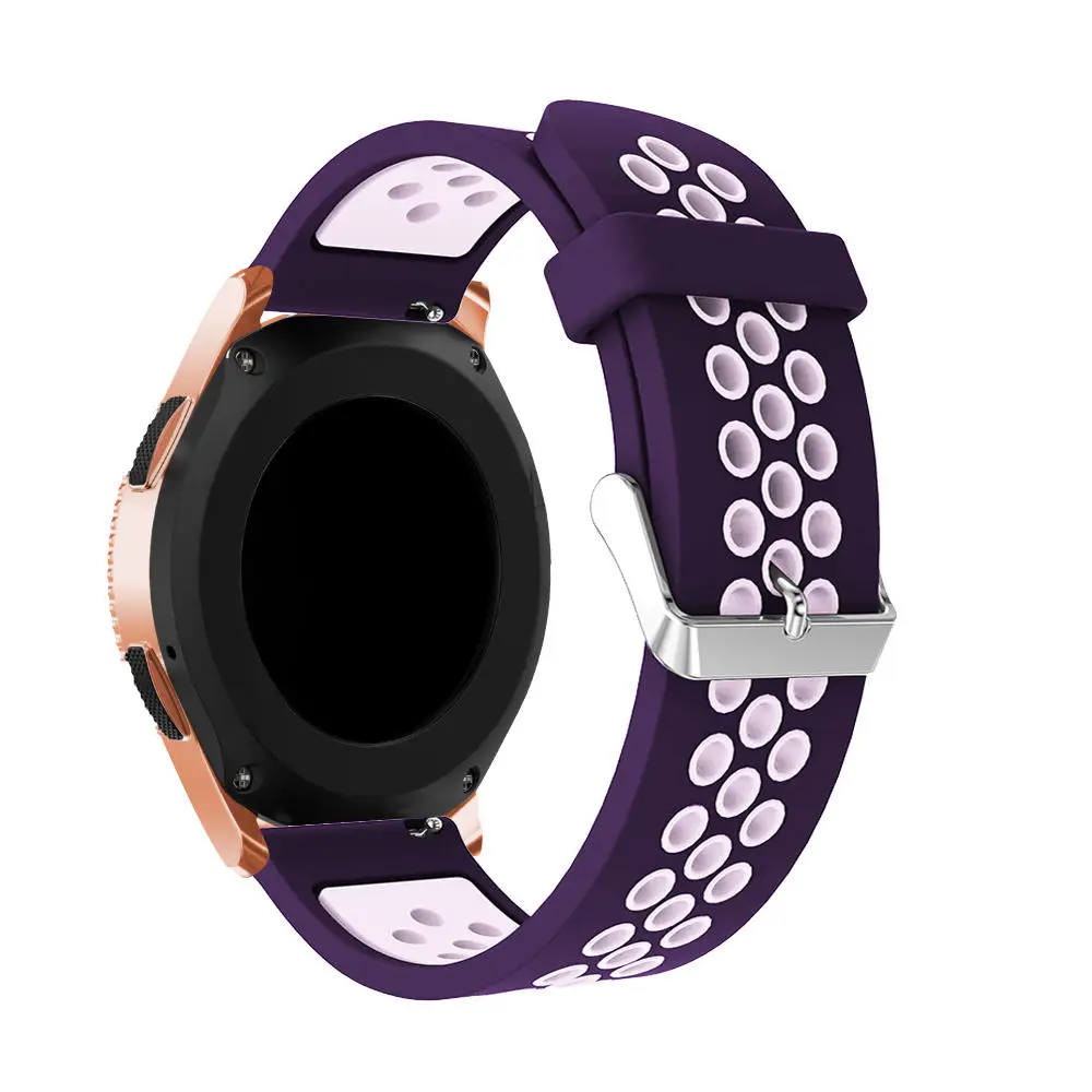Силиконовый ремешок 20 мм сменный для samsung Galaxy Watch 42 мм браслет умный ремешок для часов 2 цвета круглый ремень с отверстием - Цвет ремешка: Purple powder