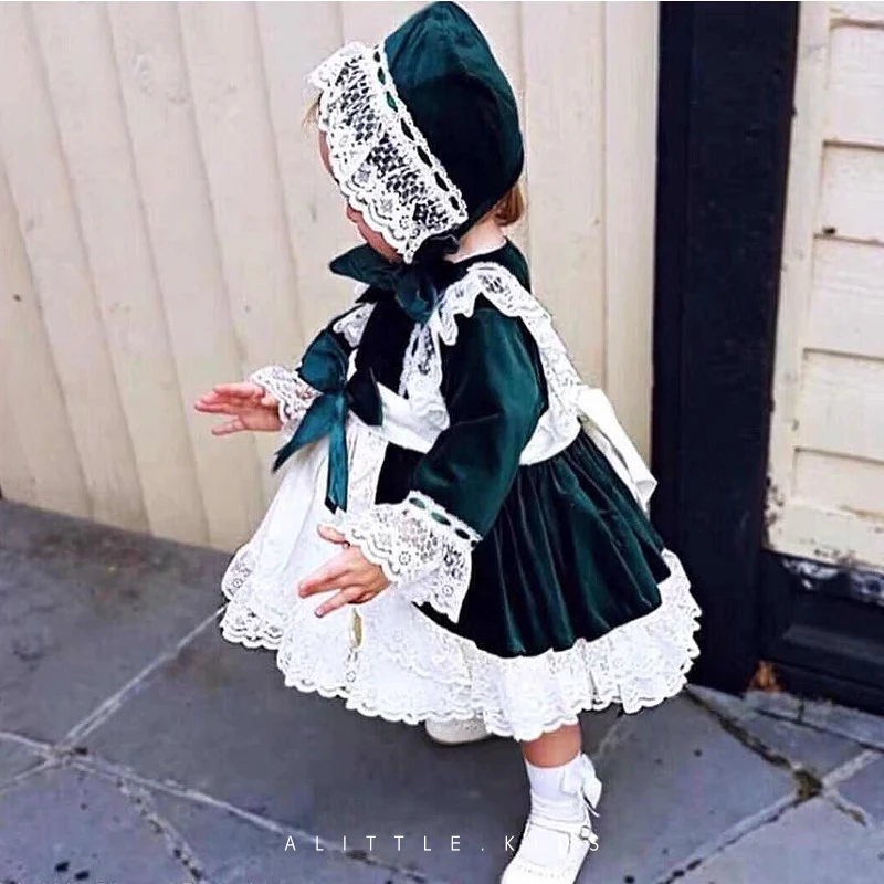Испанское детское платье на Рождество праздничное кружевное с бантом для