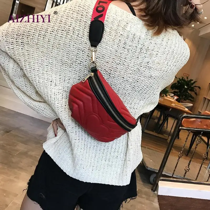 Wave Waist Pack for Women Fashion Pattern Leather Fanny Fashion Packs with Heat Shape Girls Female Chest Bag Money Belt Bags
