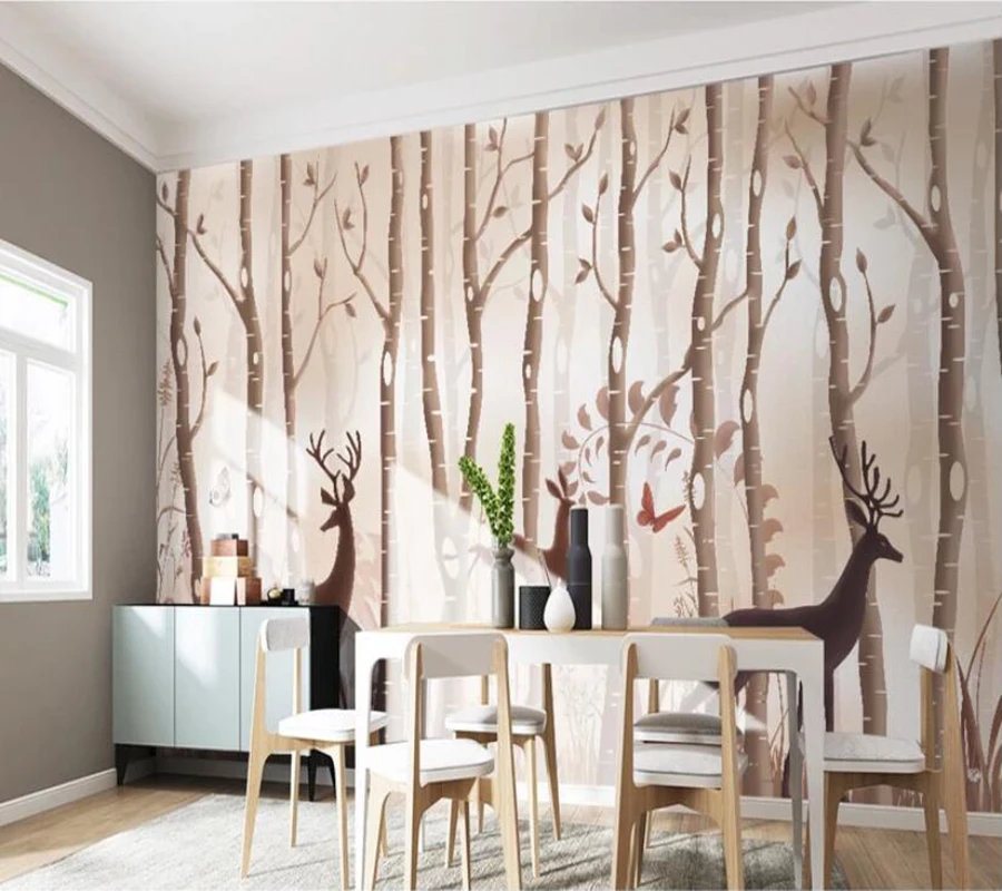 Decorative wallpaper Hand painted forest elk modern minimalist TV background wall painting | Строительство и ремонт