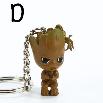 D-Groot Брелок для ключей с изображением Железного человека Человека-паука Таноса Капитана Америки антмана Тора доктора странных фигурок - Цвет: D-Groot