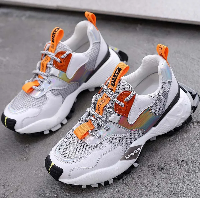 Светоотражающая обувь Женские кроссовки на толстой подошве Брендовая платформе