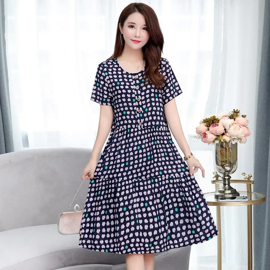 

Plus size XL-6XL Summer Women Dresses Middle-aged Mother Clothes new 2019 Short-sleeved Print Vintage dress Loose dress Vestido
