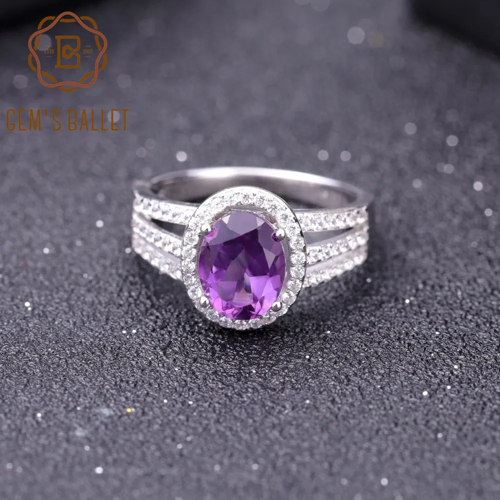 GEM'S BALLET 1.79Ct Natural Purple Amethyst Birthstone Ring Pure 925 Sterling Silver Oval Gemstone Fine Jewelry For Women | Украшения и