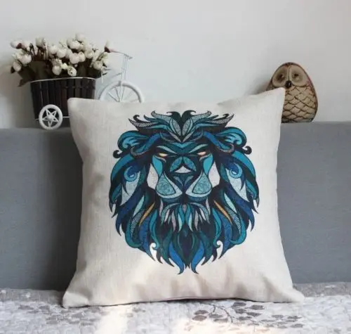 

Винтажный Бирюзовый чехол для подушки с Львом, декоративный чехол для подушки с Львом, шикарный чехол для дивана, льняные подушки, чехол для ...
