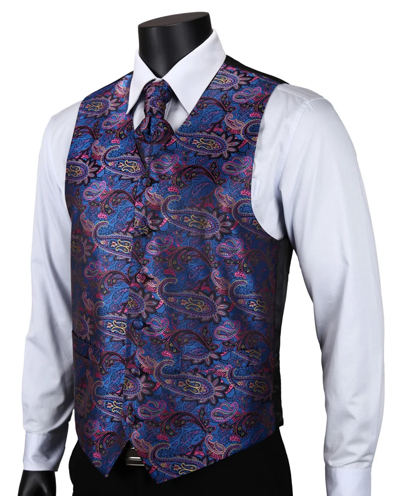 VE15 Фиолетовый Синий Пейсли Топ Дизайн Свадебный Мужской 100% - Цена: 2162.08