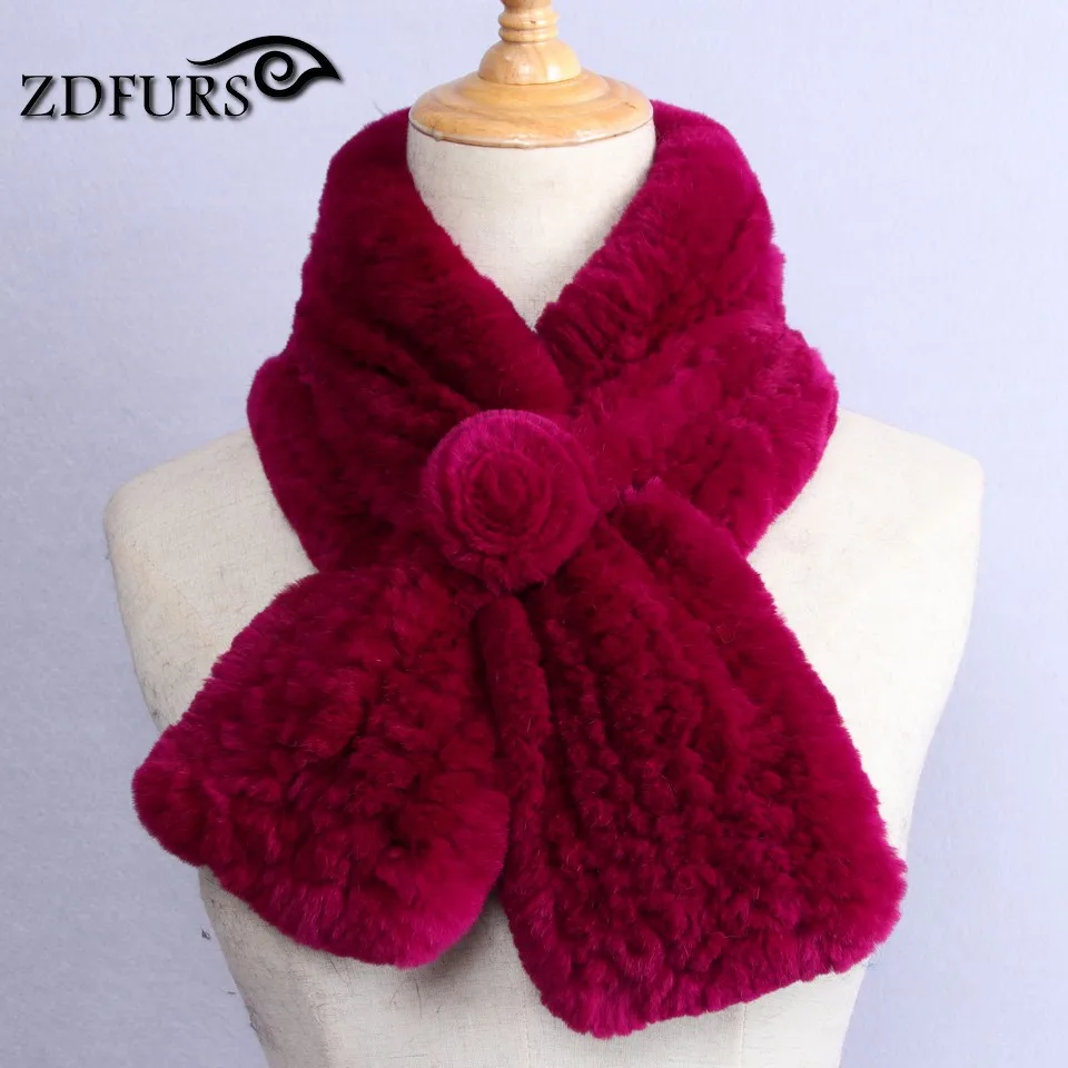 ZDFURS* прекрасный женский Настоящий мех кролика шарфы розовый дизайн девушки шарф из натурального меха обертывания Зимний мягкий бренд кролик глушитель - Цвет: rose