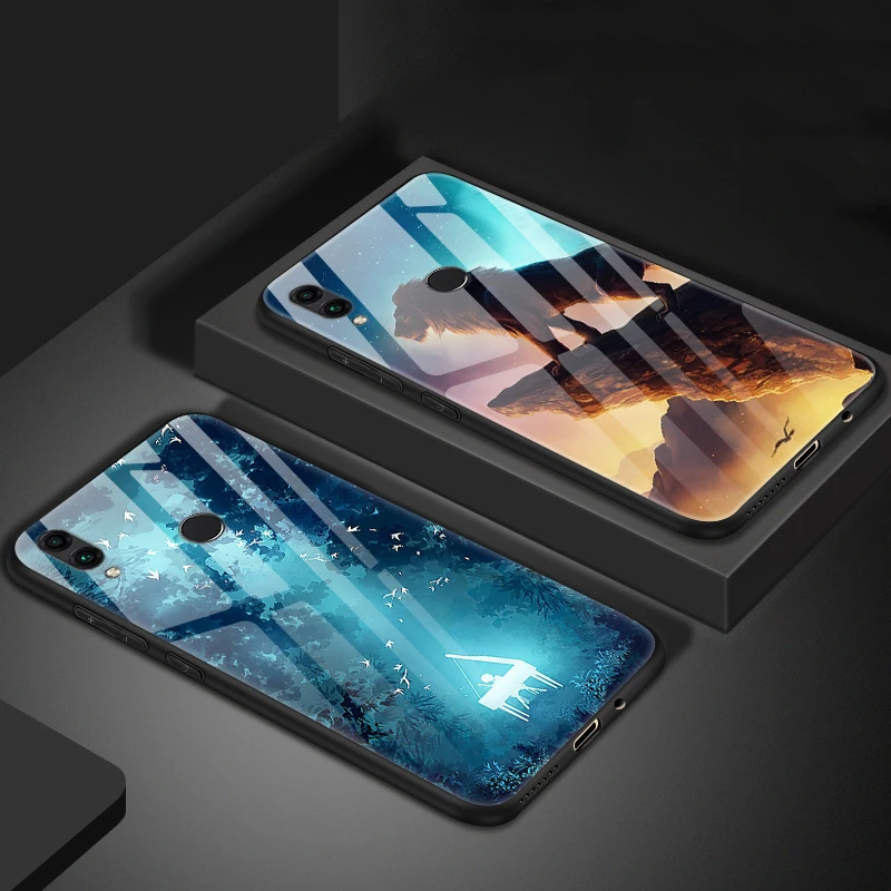 Чехол из закаленного стекла для Huawei Honor 8C силиконовый бампер жесткая стеклянная
