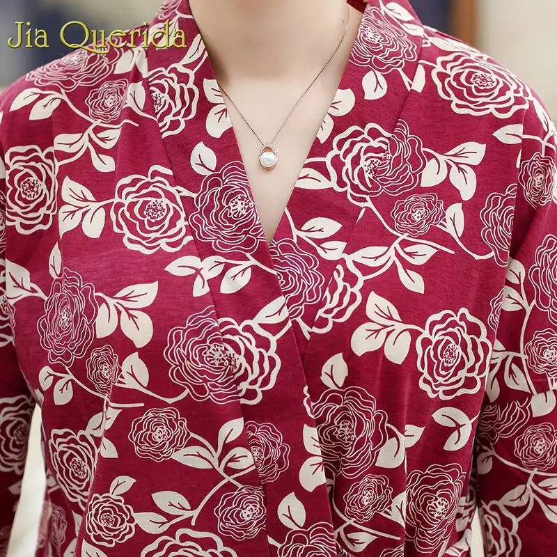 J & Q цветочные пижамы женские 2019 короткий комплект кимоно хлопок плюс размер 3/4 с