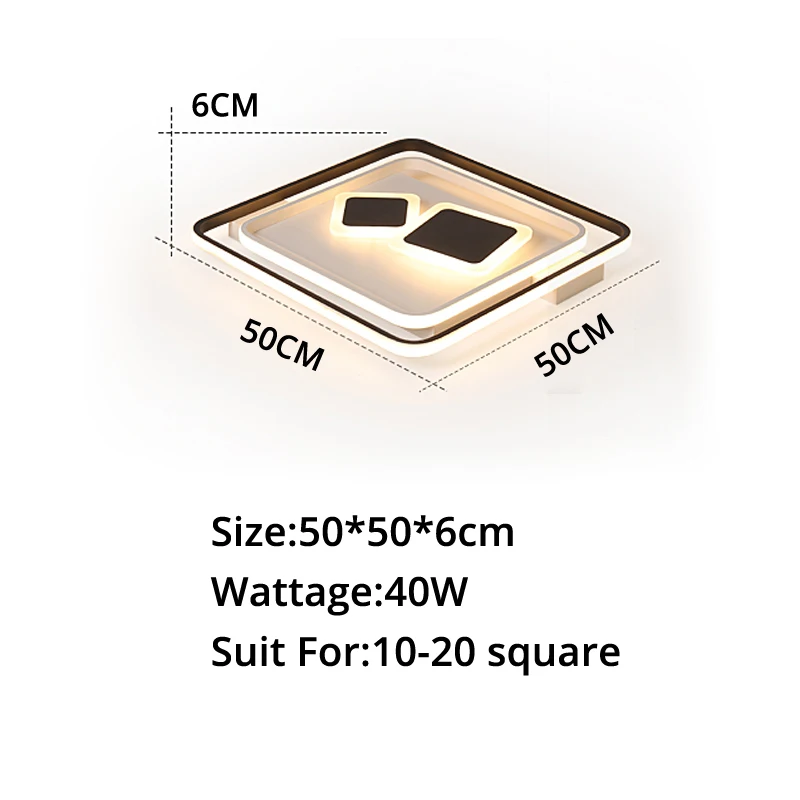 50x50x6cm 40w Прямоугольная Светодиодная потолочная люстра, освещение для спальни, гостиной с пультом дистанционного управления, AC85-260V, домашние светильники - Цвет абажура: 50x50x6cm 40w