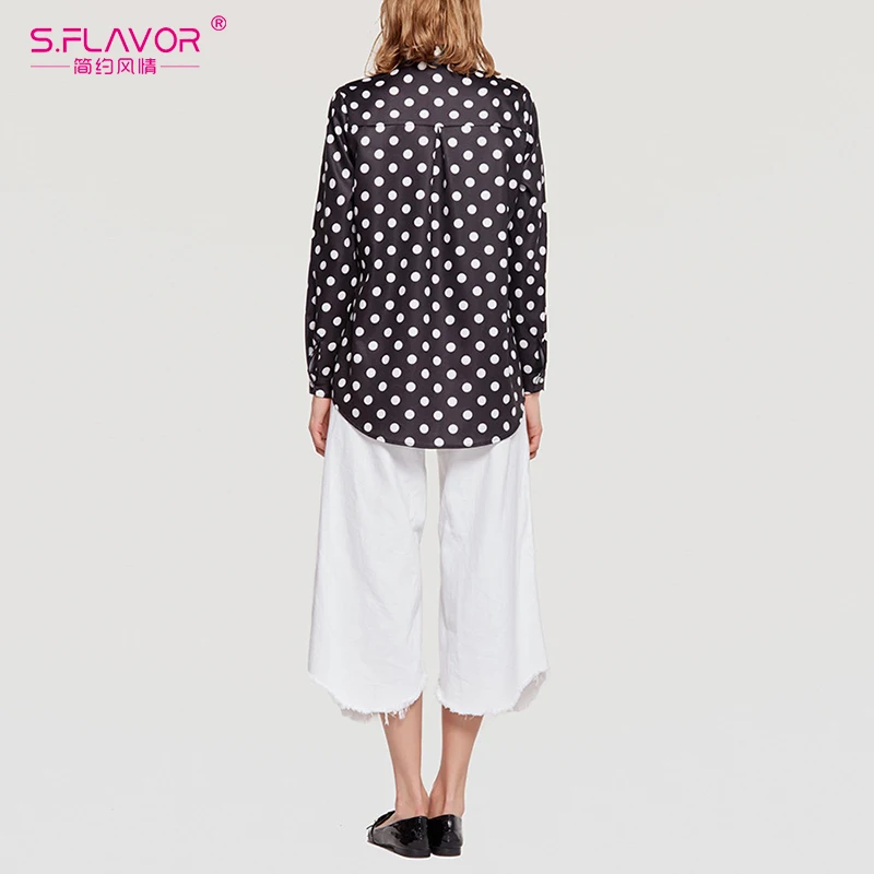 S. FLAVOR рубашка в горошек с длинным рукавом Повседневная летняя черная блузка OL