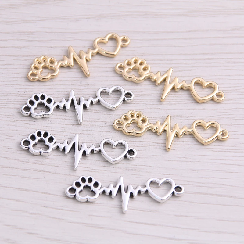 SWEET BELL 18pcs 33*12mm Three Color Love Charms Bear Paw Connector Jewelry Making DIY Handmade Craft DIY