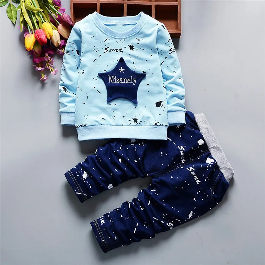 Baby Boy Sport Tracksuit Suits Spring 2018 Newborn Infant Boys Star Print Tops+Pants Outfits Clothes Set Dropshipping BTTF |