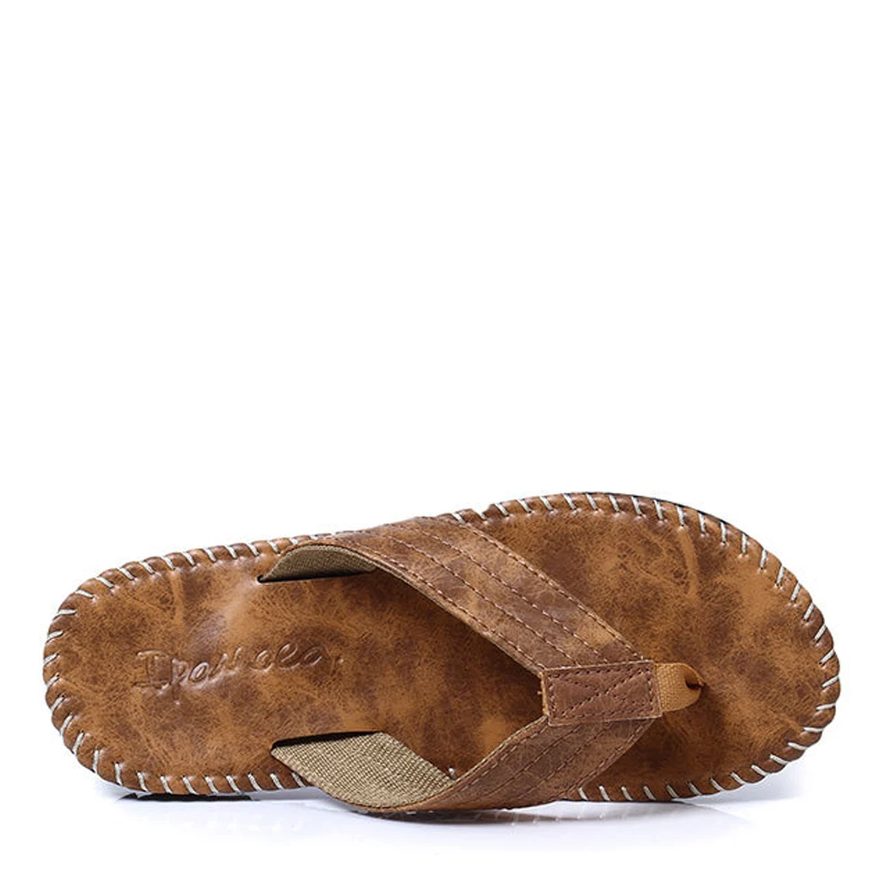 QFFAZ Arrival Summer Cool Men PU Leather Flip Flops British Style Boardered Beach Sandals Male Slippers Zapatos Hombre |