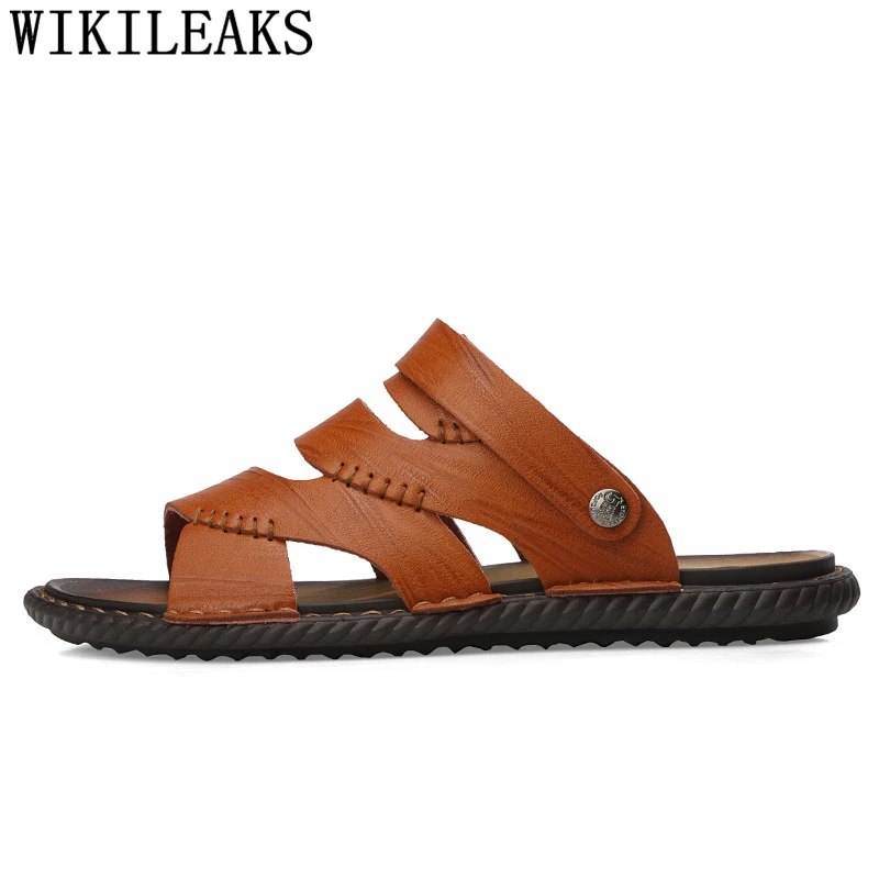 Мужские кожаные сандалии коричневые пляжные из натуральной кожи летняя