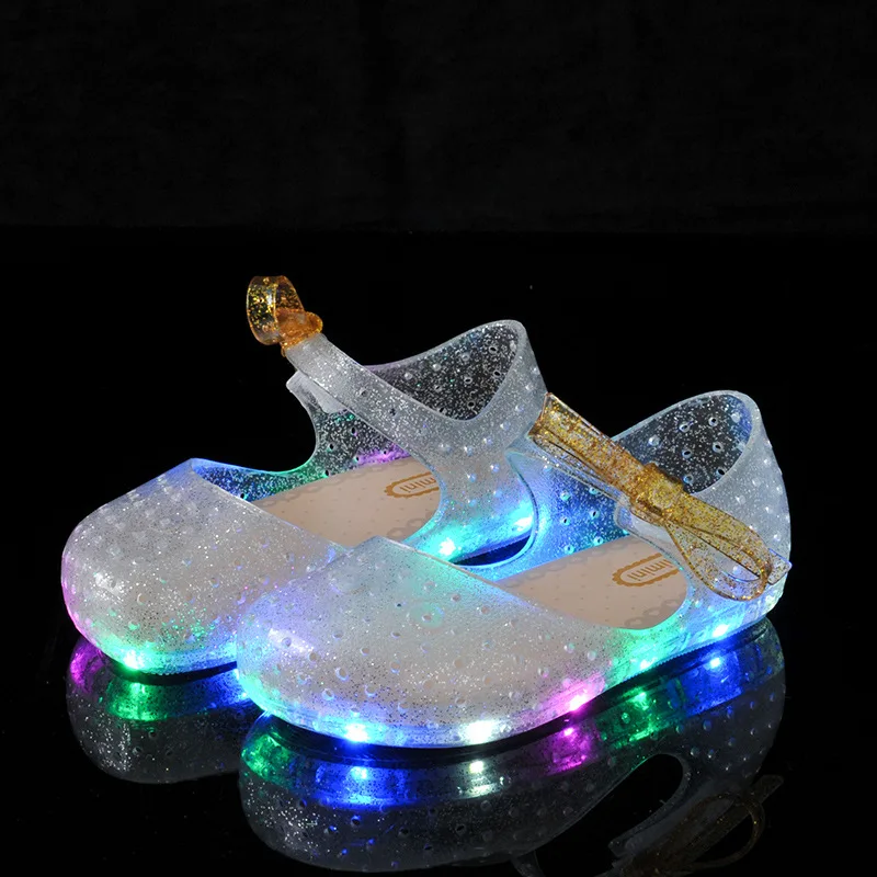 Children's Sandals Mini Baby Jelly Shiny Shoes Bow Girls'sandals LED Light 2019 Big Girl Charms Melissa Summer |