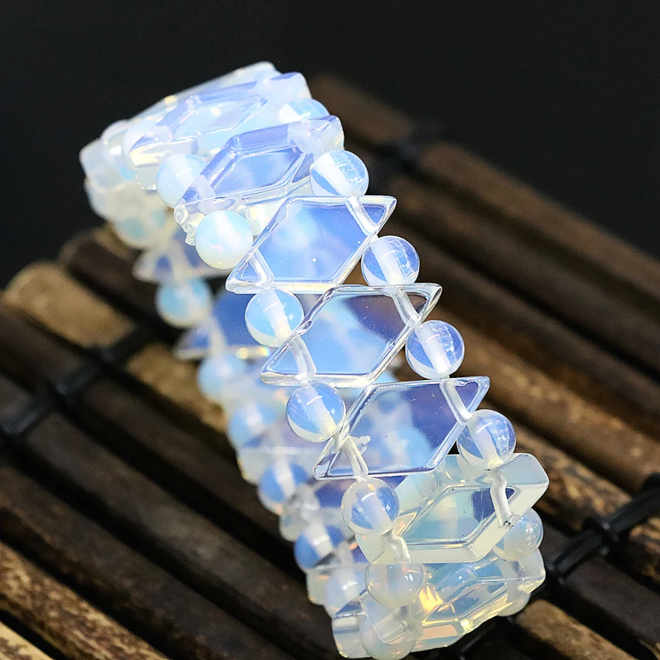 Высокое качество натуральный лунный камень опал бусины браслета даймонд форма