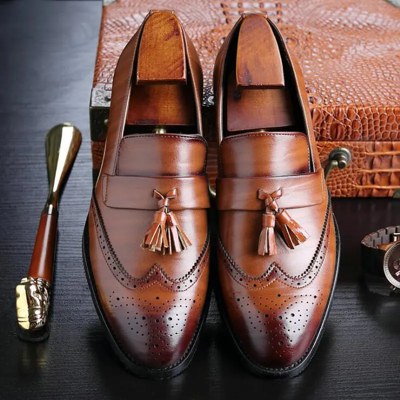 

Men leather loafer formal dress flats designer office oxford shoes for men Big Size italian tassel business Formal Dress A51-51