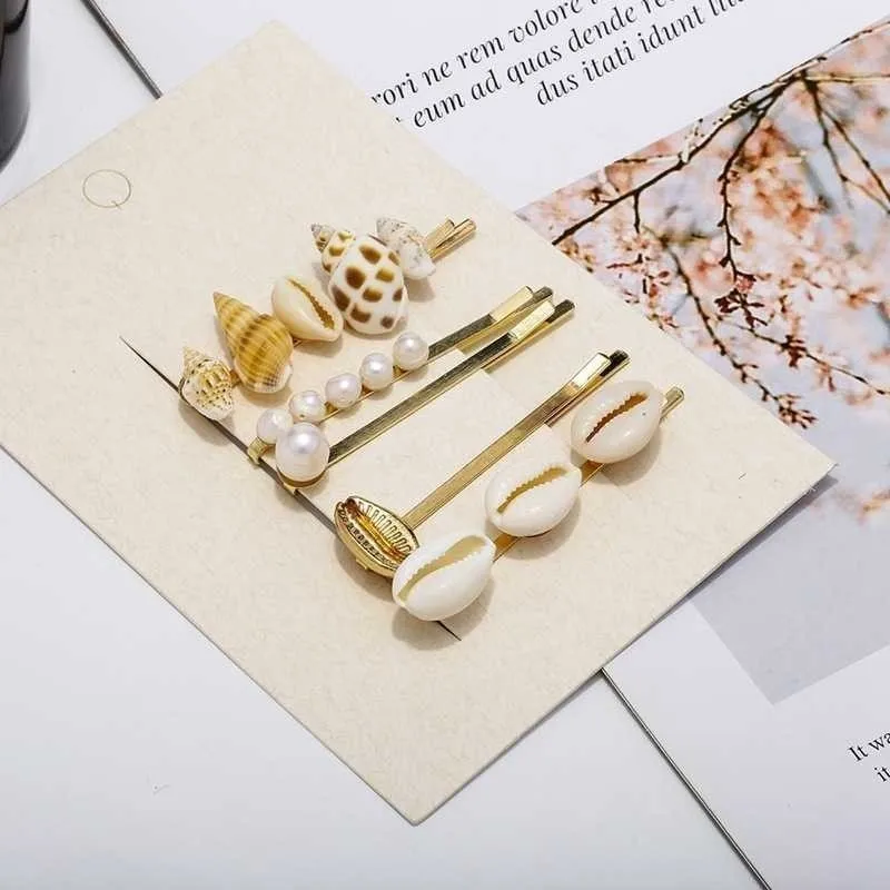 Boho Real Shell Conch Hair Clips For Women 2PCS Bohemian Simulated Pearl Barrettes Pins Jewelry Accessories Bobby Pin | Украшения и