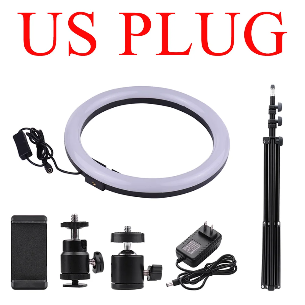 US Plug with tripod 30cm/12" Outer Photography LED Selfie Ring Light lamp 2700-5500K Dimmable With Phone Holder For Makeup Video Live Studio Light - Цвет: US Plug with tripod
