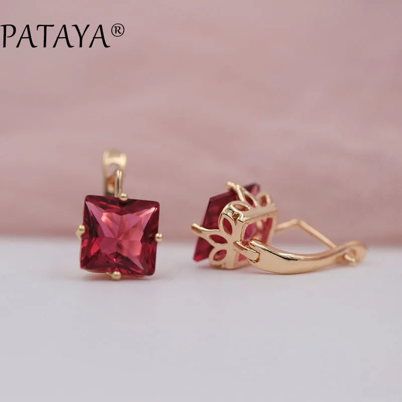 PATAYA, новые трендовые свадебные серьги для женщин, 585, розовое золото, ювелирное изделие, модные большие квадратные Розовые Серьги с натуральным цирконием, роскошные висячие серьги