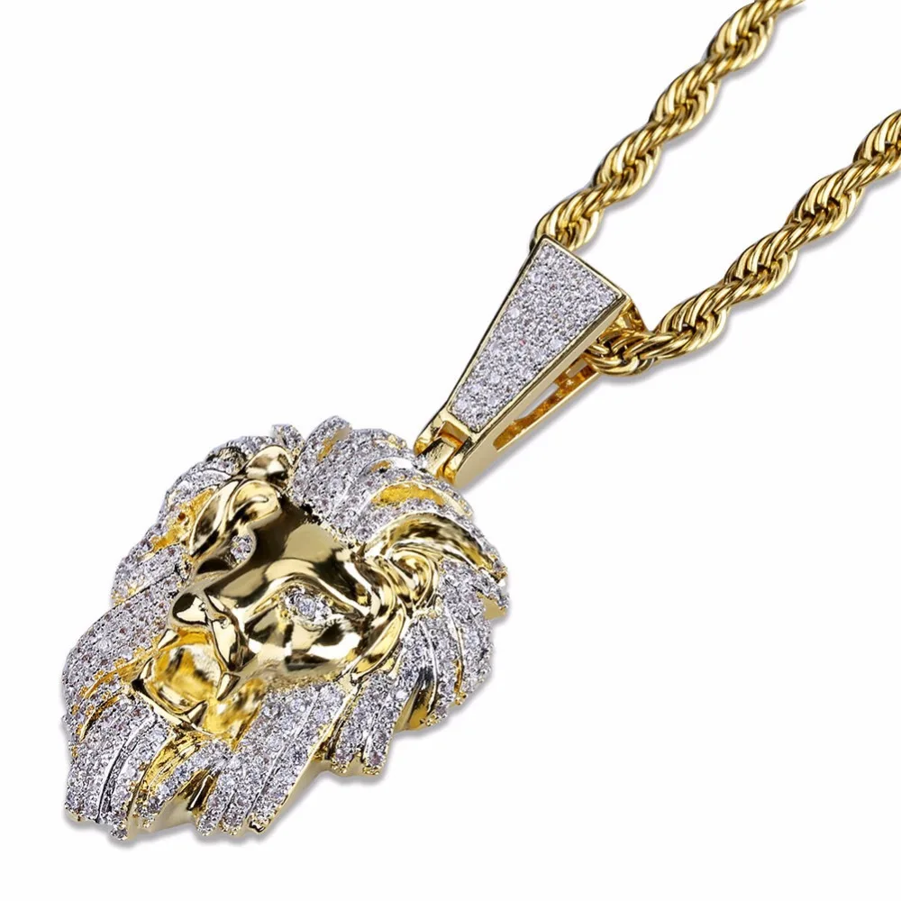 Bling Золотое Животное Лев мужские печатки подвески ожерелья микро проложили CZ