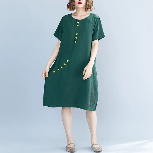 Офисное женское свободное платье с круглым вырезом и тонким принтом Vestidos