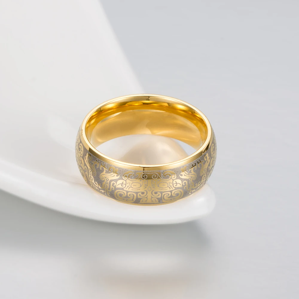 Китайский Тотем кольцо для мужские черные/синие/Золотые Цвет Титан Сталь Винтаж