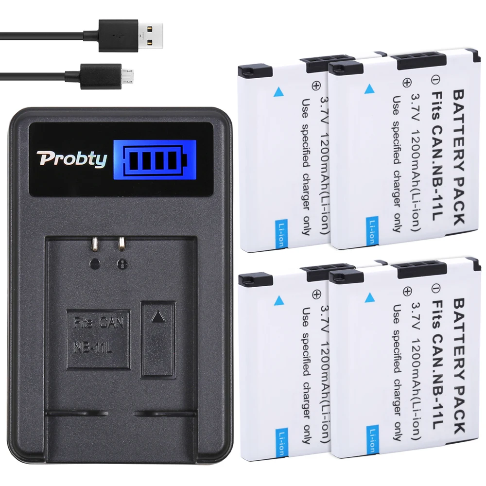 PROBTY 4 шт. NB 11L батареи + ЖК зарядное устройство для Canon IXUS 125 155 150 145 140 132 265HS 240HS A3400 A4000