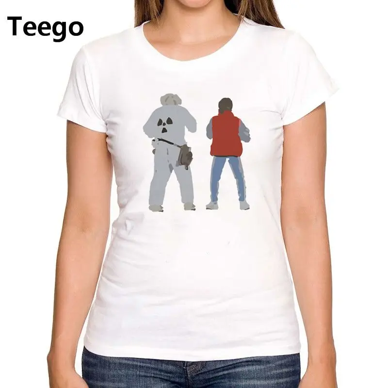 Для женщин одежда хлопок 100% смешно футболка Назад в будущее стикер с коротким