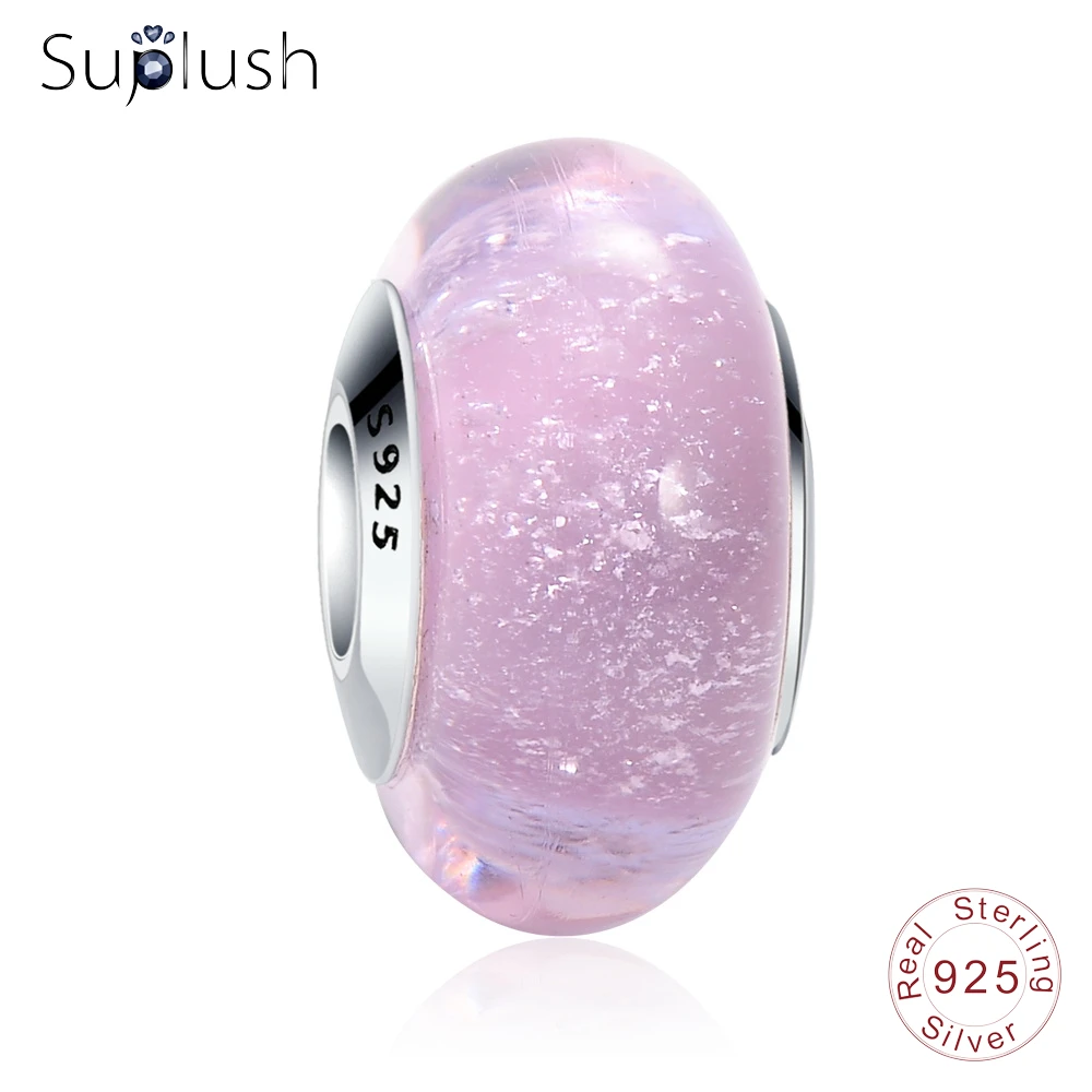 Suplush Настоящее серебро 925 проба очаровательный розовый муранский бисер кошачий
