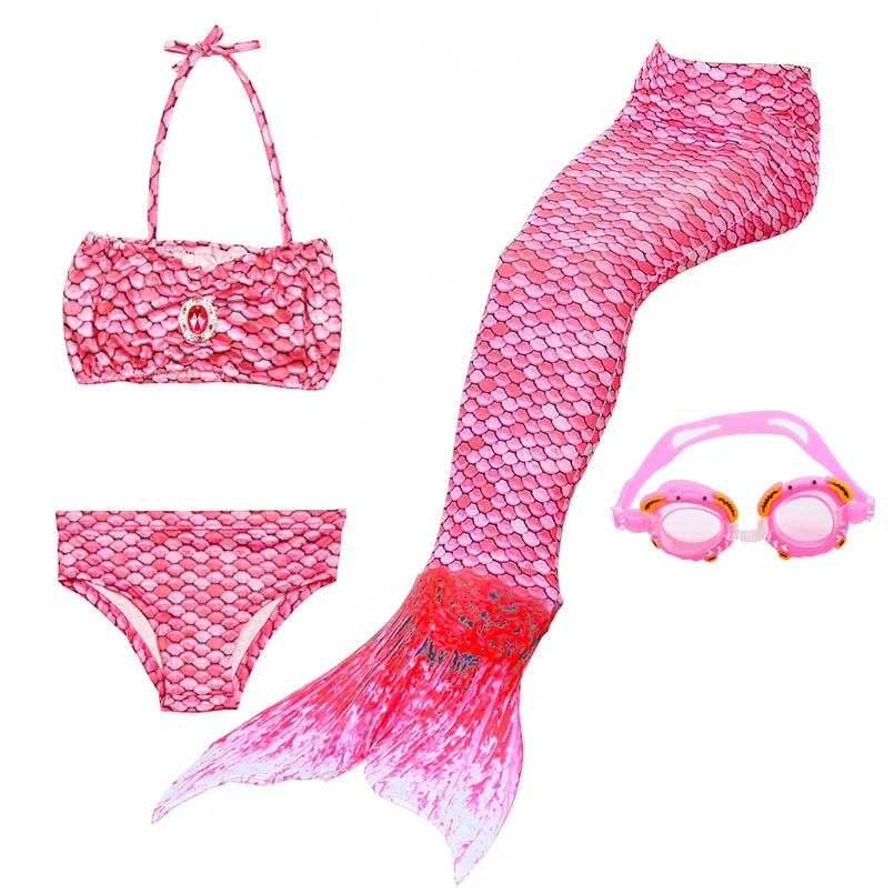 JP04 with Goggles Купальные костюмы с хвостом русалки из 4 предметов для девочек, маскарадный костюм, набор бикини Русалка, детская одежда для купания с хвостом русалки, пляжная одежда для плавания - Цвет: JP04 with Goggles