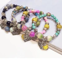 colorful sand stone beads bracelets for women beads bracelet jewelry with crown pendant vintage jewelry