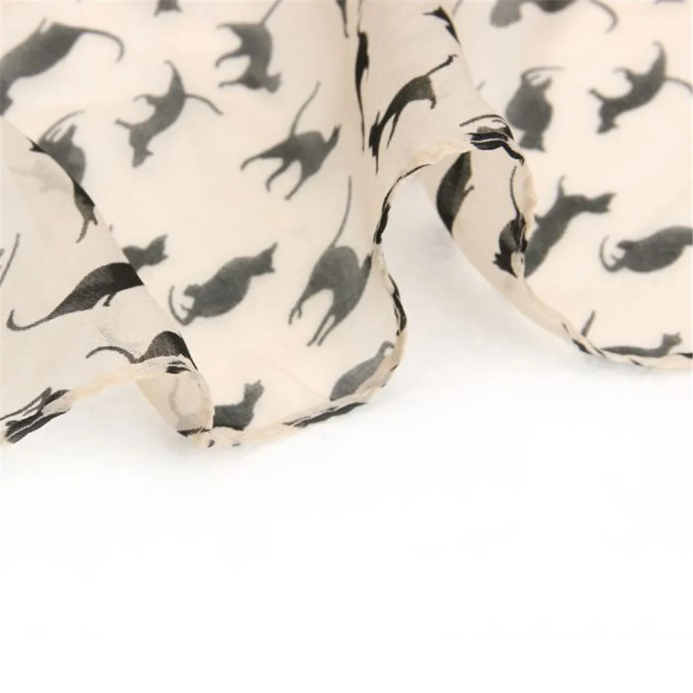 Женский шифоновый мини-шарф с принтом кошки |