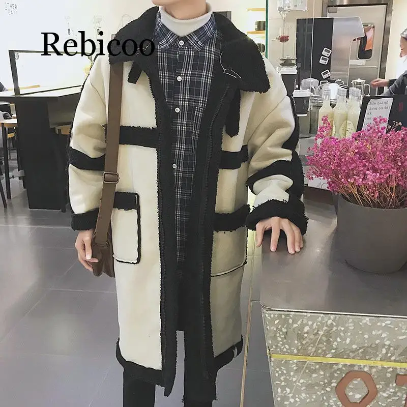 

2019 Men Fashion Casual Parkas Loose Thicken Cotton-padded Clothes Cashmere Long Coats Lamb Overcoat In Warm Windbreaker