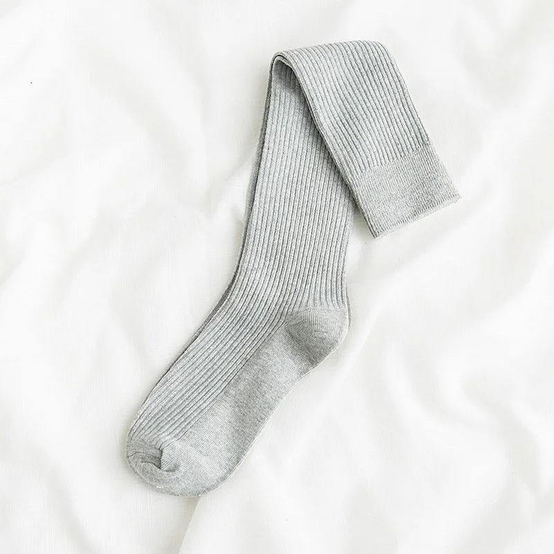light gray Женские осенне-зимние длинные гольфы из хлопка, теплые вязаные мягкие высокие носки, повседневные японские носки для девочек средней школы - Цвет: light gray