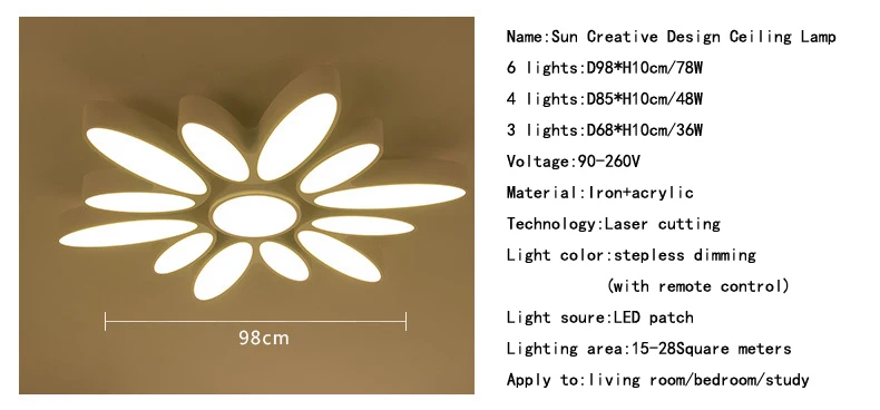2017 Новый стиль &quotсолнце&quot Креативный дизайн потолочный светильник PMMA плавная