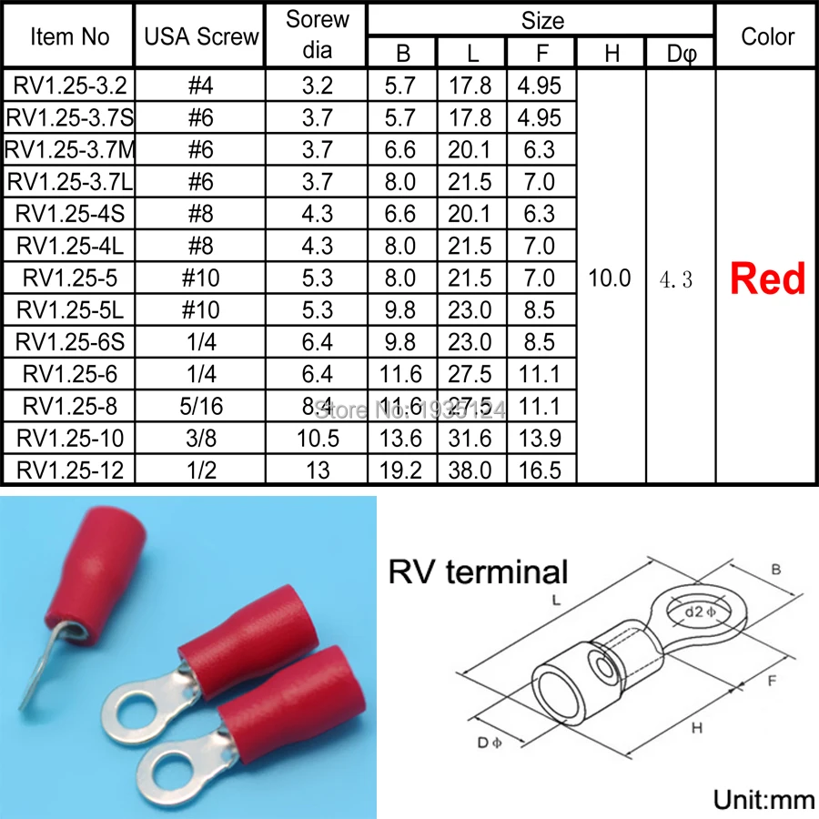 100 шт. RV1.25 изоляционное кольцо концевой изоляционный кабель проводной
