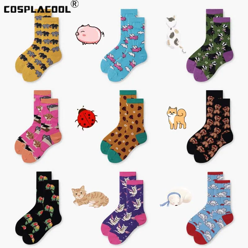 

Женские креативные забавные носки [COSPLACOOL], крутые носки с абстрактной картиной маслом, Веселые носки с животными в стиле хип-хоп для скейтбо...