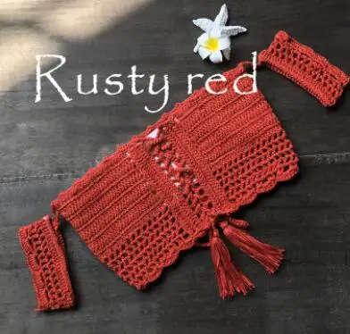 Rusty red Новое поступление, Одноцветный купальник бикини, пляжный купальник, женский сексуальный купальник с открытыми плечами, вязаный Топ Бикини - Цвет: Rusty red