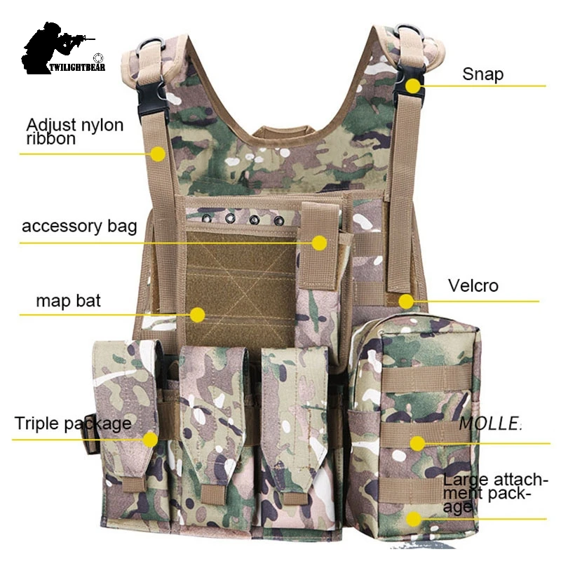 Военный Камуфляжный тактический жилет из нейлона 600D с системой Молле боевой CS
