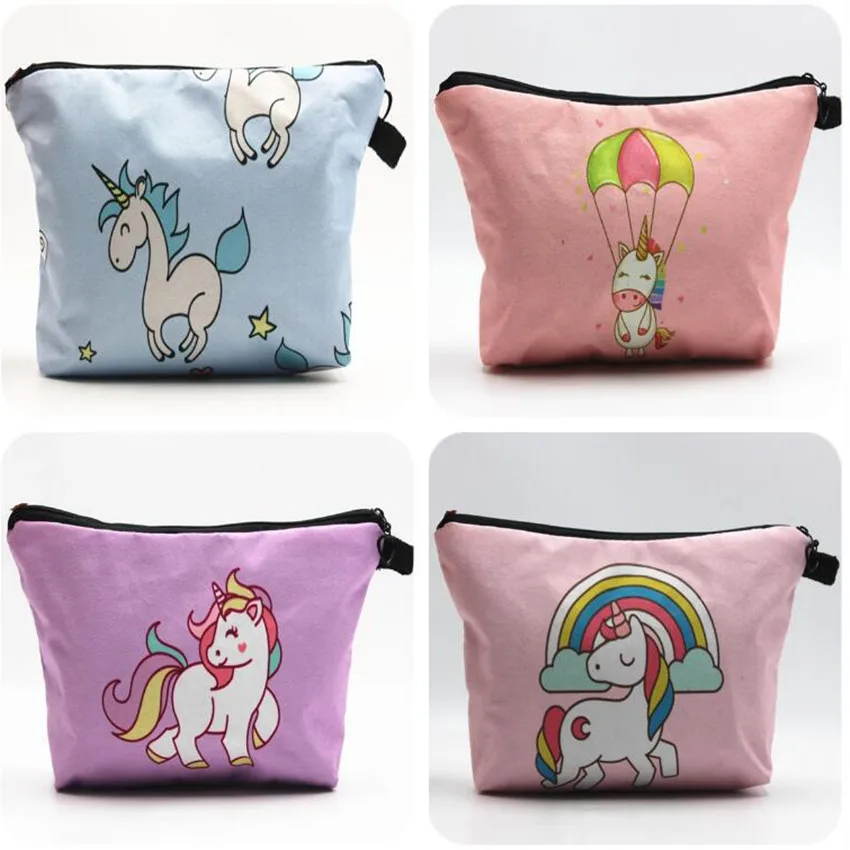 

M500 Cute Women Cosmetic Bag 3D High Definition Printing Cartoon Cute Pony Unicorn Multifunctional Women bag