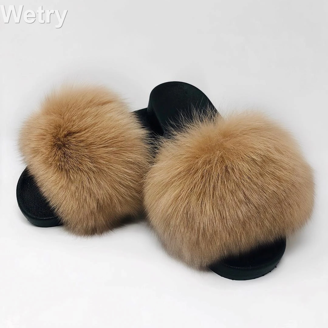fox fur slippers Тапочки из лисьего меха; женские домашние пушистые тапочки; Плюшевые Пушистые летние туфли на плоской подошве; Милая женская обувь; большой размер 45; Лидер продаж; милые тапочки; Pantufas - Цвет: fox fur slippers