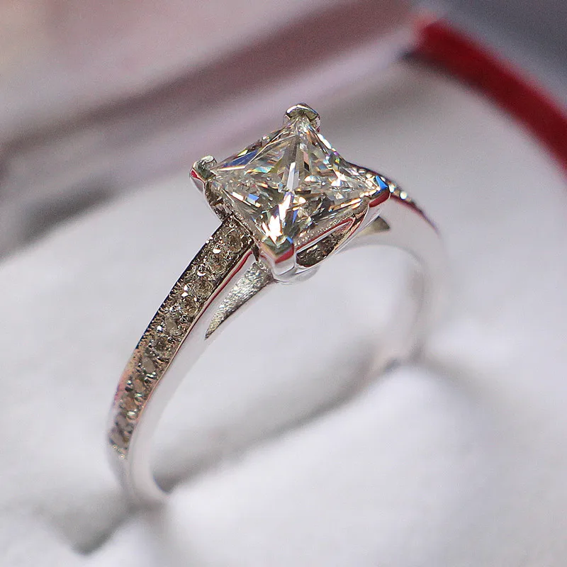

1:1 T Brand Famous 1CT Princess Cut Sterling Silver Ring SONA Made Diamond Ring Engagement Semi Mount Platinum Plated Jewellery