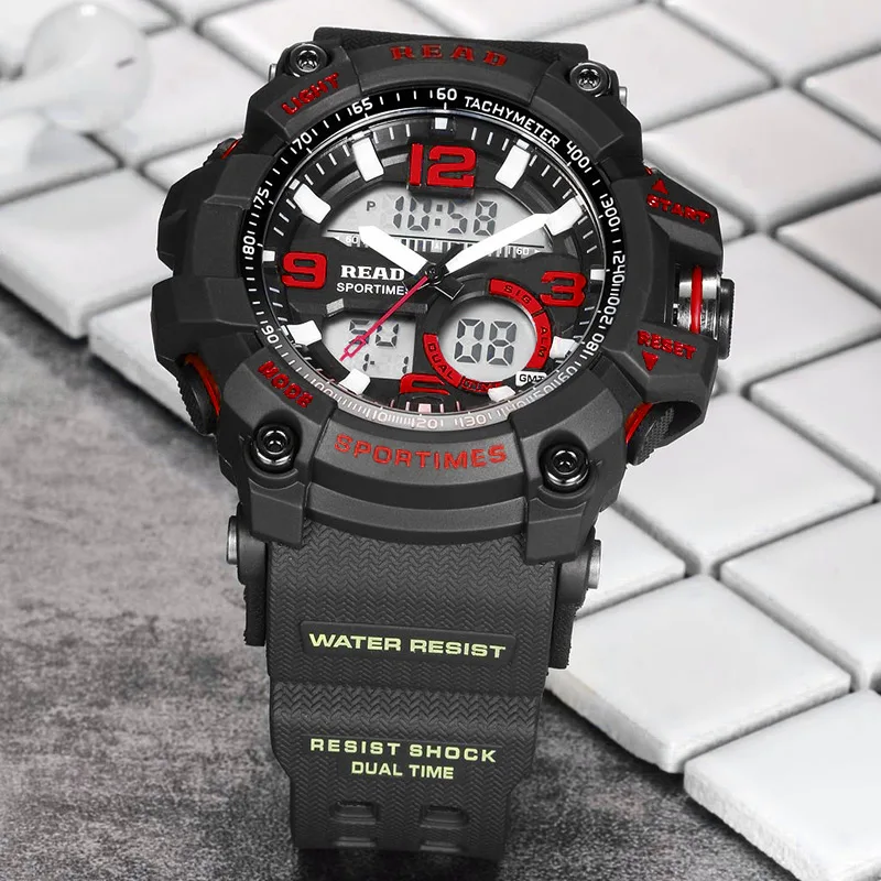 READ марка 2017 топ спорт новые дешевые мужские часы двойной дисплей Мужской Relogio