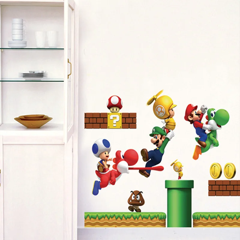 Super Mario Bros съемные наклейки на стену виниловые художественные книги детский Декор