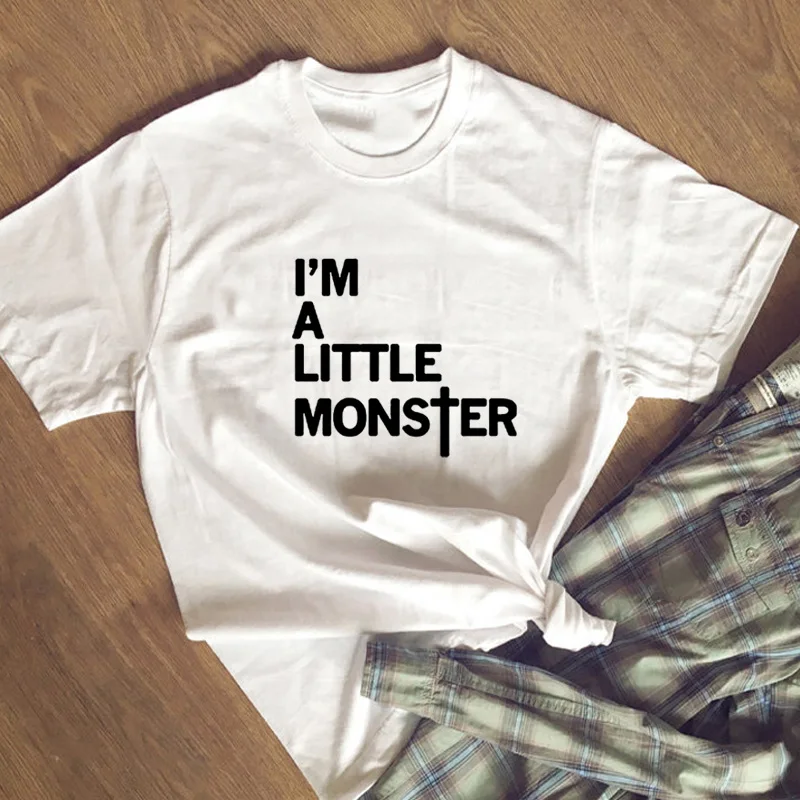 Футболка женская в стиле Харадзюку с надписью I A Little Monster Повседневный хлопковый